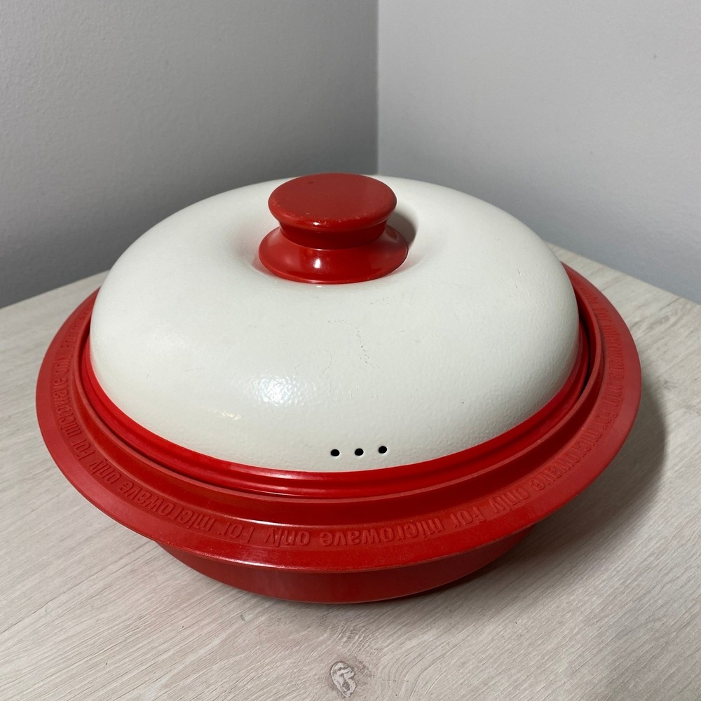 Microwave Cooker Set Grill Pan Steam Plate Egg Poacher Red White Made in Korea